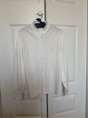 Women's White Ruffle Collar Long-Sleeve Shirt